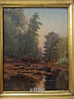 Ancient Painting Post Impressionist Landscape Morning On The River Signed Oil
