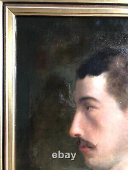Ancient Painting, Profile Man Portrait, Oil On Canvas, Painting, 19th