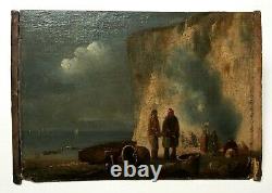 Ancient Painting, Return From Fishing To Fécamp, Oil On Marouflé Canvas, 19th