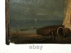 Ancient Painting, Return From Fishing To Fécamp, Oil On Marouflé Canvas, 19th