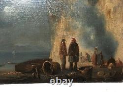 Ancient Painting, Return From Fishing To Fécamp, Oil On Marouflé Canvas, 19th