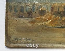 Ancient Painting, Signature To Be Identified, Landscape On Deck, Oil On Panel, 19th