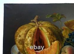 Ancient Painting Signed And Dated 1887, Oil On Canvas, Still Life, Fruits, 19th