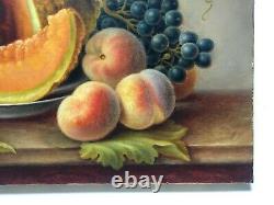 Ancient Painting Signed And Dated 1887, Oil On Canvas, Still Life, Fruits, 19th
