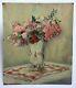Ancient Painting Signed And Dated 1946, Oil On Paper, Bouquet Of Flowers, 20th