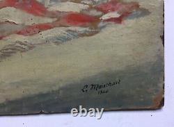 Ancient Painting Signed And Dated 1946, Oil On Paper, Bouquet Of Flowers, 20th
