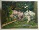 Ancient Painting Signed And Dated 1970, Oil On Canvas, Garden, Large Format, 20th
