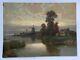 Ancient Painting Signed And Dated 29, Oil On Canvas, Landscape, Flanders, Mill, 20th