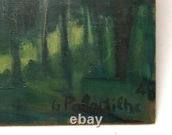 Ancient Painting Signed And Dated 48, Oil On Panel, Landscape, River, Middle 20th Century