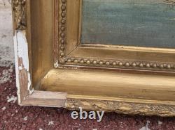 Ancient Painting Signed. Animated Marine Landscape with Sailboats. Oil on Canvas