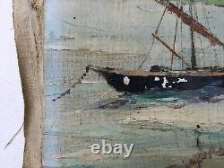 Ancient Painting Signed, Daté 1956, Beach In The West Indies, Oil On Canvas, Middle 20th Century