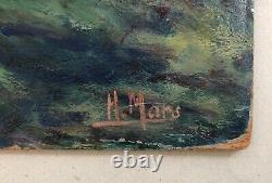 Ancient Painting Signed, Mountain Landscape, Oil On Isolel, Painting, 20th Century