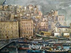 Ancient Painting Signed Oil On Canvas Marine Landscape Italian Painting Hst