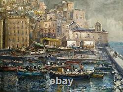 Ancient Painting Signed Oil On Canvas Marine Landscape Italian Painting Hst