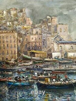 Ancient Painting Signed Oil On Canvas Marine Landscape Italian Painting Hst