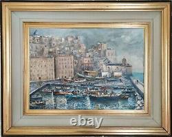 Ancient Painting Signed Oil On Canvas Marine Landscape Italian Painting Hst