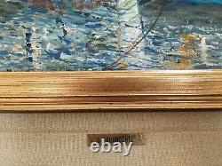 Ancient Painting Signed Oil On Canvas Marine Landscape Italian Painting Hst