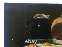 Ancient Painting Signed, Oil On Canvas, Still Life With Fried Eggs, Late 19th Century