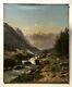 Ancient Painting Signed, Oil On Canvas To Restore, Mountain Torrent, 19th