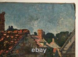 Ancient Painting Signed, Oil On Canvas, Village, Early 20th Century