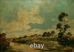 Ancient Painting Signed, Oil On Isolel, Breton Landscape, Painting, 20th Century