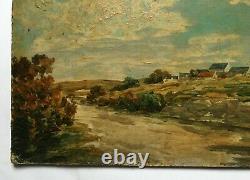 Ancient Painting Signed, Oil On Isolel, Breton Landscape, Painting, 20th Century