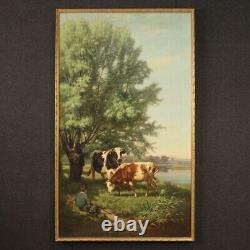 Ancient Painting Signed Oil Painting On Canvas Bucolic Scene 800 19th Century