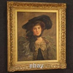 Ancient Painting Signed Portrait Oil On Canvas Woman Beautiful Epoch