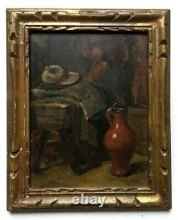 Ancient Painting, Still Life, Interior Scene, Oil On Panel, Early 20th Century