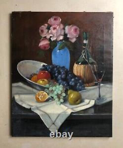 Ancient Painting, Still Life, Oil On Canvas, Painting, Early 20th Century