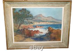 Ancient Painting Superb Large Oil On Canvas De Lucien Fournet Azure Cote