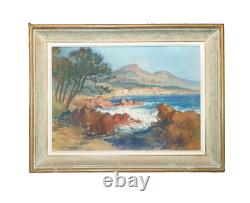 Ancient Painting Superb Large Oil On Canvas De Lucien Fournet Azure Cote