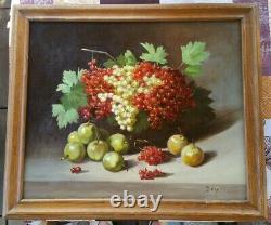 Ancient Painting XIX Still Life, Groves And Plums Signed Dry. Oil On Canvas