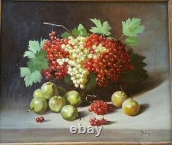 Ancient Painting XIX Still Life, Groves And Plums Signed Dry. Oil On Canvas