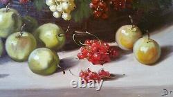 Ancient Painting XIX Still Life, Groves And Plums Signed Dry. Oil On Canvas