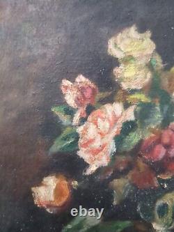 Ancient Painting of Flower Bouquet: Antique Oil Painting Flowers Roses