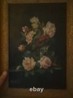 Ancient Painting of Flower Bouquet: Antique Oil Painting Flowers Roses