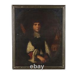 Ancient Painting of a Male Portrait Oil on Canvas 17th Century Original