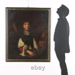 Ancient Painting of a Male Portrait Oil on Canvas 17th Century Original