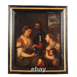 Ancient Painting with Allegorical Subject Oil on Canvas from the 1800s