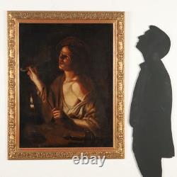 Ancient Painting with Young Pipe Smoker Oil on Canvas 18th Century
