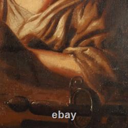 Ancient Painting with Young Pipe Smoker Oil on Canvas 18th Century