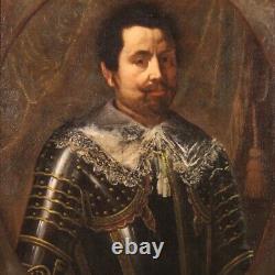 Ancient Portrait Of Man In Armor Oil Painting On Canvas Painting 18th Century