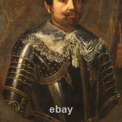 Ancient Portrait Of Man In Armor Oil Painting On Canvas Painting 18th Century