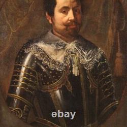 Ancient Portrait Of Man In Armor Oil Painting On Canvas Painting 18th Century