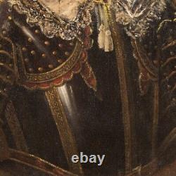 Ancient Portrait Of Man In Armor Oil Painting On Canvas Painting 18th Century