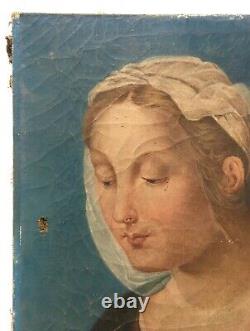 Ancient Religious Painting, Oil On Canvas, Portrait Of Woman, Holy 19th Century