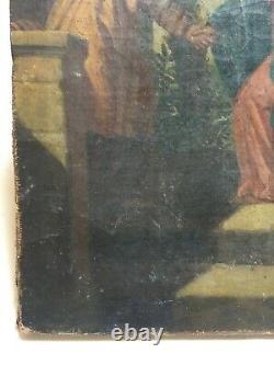 Ancient Religious Painting, Oil On Canvas, St. Anne And Virgin, 19th Or Earlier