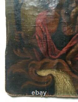 Ancient Religious Painting, Saint Christopher, Oil On Canvas, 19th Or Earlier