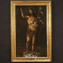 Ancient Religious Painting Saint John Baptiste Painted Oil On Canvas 17th Century